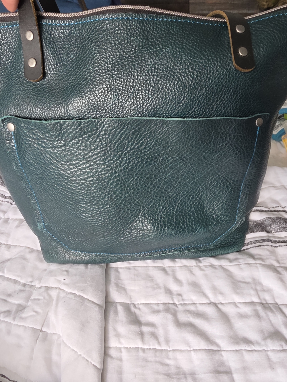 Women's 852 Leather (ETSY) Dark Teal Leather Tote Bag - Stylish Everyday Carry